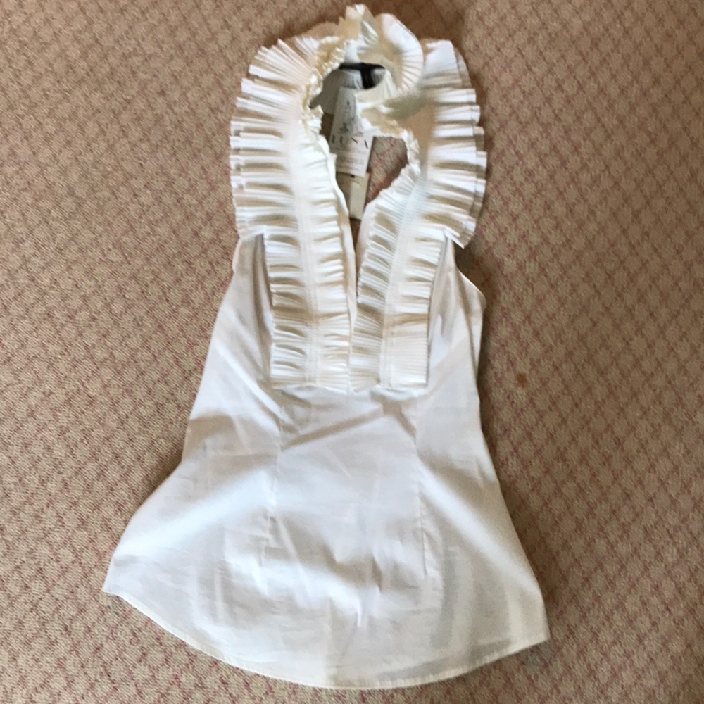 BCBG white halter ruffle blouse
